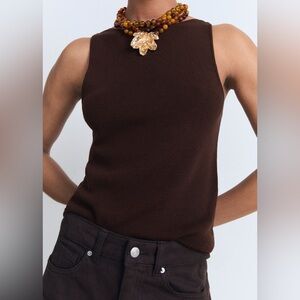 MANGO BROWN FINE-KNIT TOP SIZE M